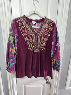 Sundance Embroidered Plum Boho Peasant Top